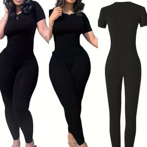 Black Short Sleeve Pants Set